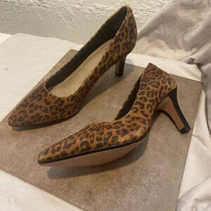 Clarks Leopard print leather upper high heel pumps shoes comfort